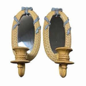Vintage Burwood Sconces Mirror Candle Holders Plastic Wall Set USA MCM